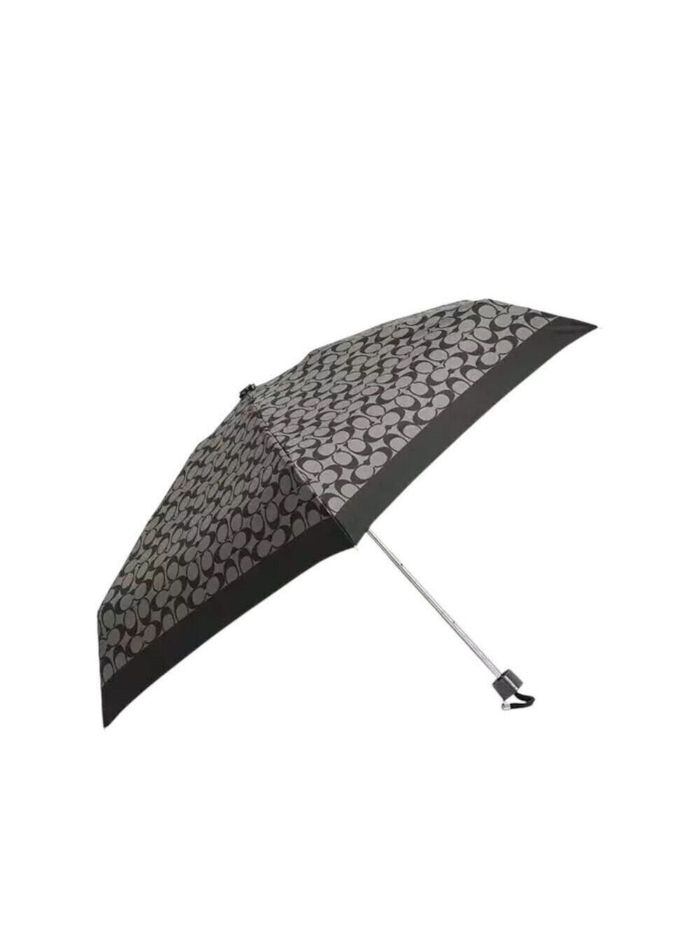COACH MINI UMBRELLA SIGNATURE UV PROTECTION BLACK GREY